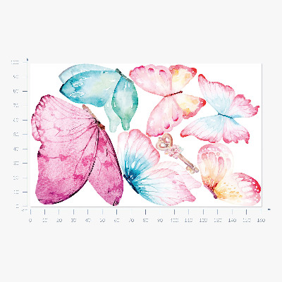 Wandaufkleber 100x161 Schlüssel mit pastellfarbenen Schmetterlingen im Aquarellstil