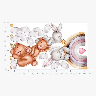 Wandaufkleber 100x168 Pastell-Teddybären und Hasen in Aquarell