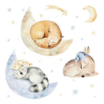 Wandaufkleber 100x144 Pastellfarbene Waldtiere im Aquarellraum