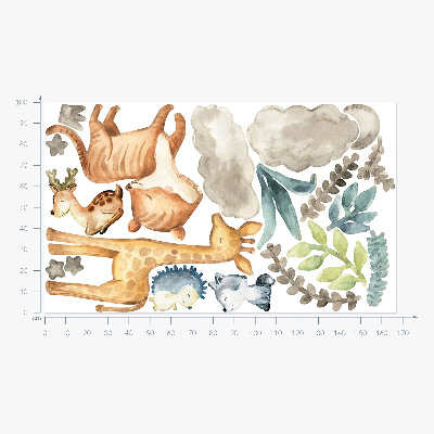 Wandaufkleber 100x168 Tiere und Pflanzen im zarten Pastell-Aquarell-Stil