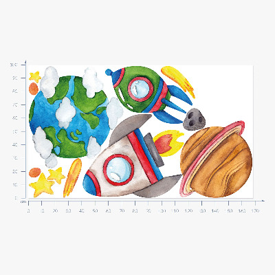Wandaufkleber 100x169 Weltraumaquarell mit Raketen und Sternen