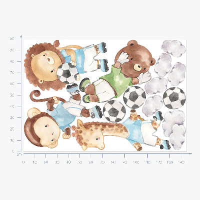 Wandaufkleber 100x145 Sporttiere mit Ball im Aquarellstil