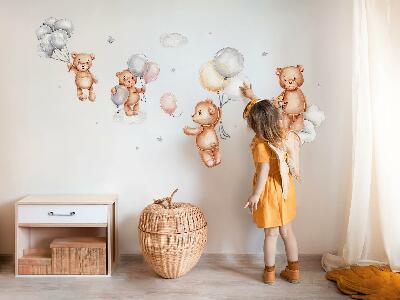 Wandaufkleber 100x150 Niedliche Teddybären mit Luftballons in Pastellwolken