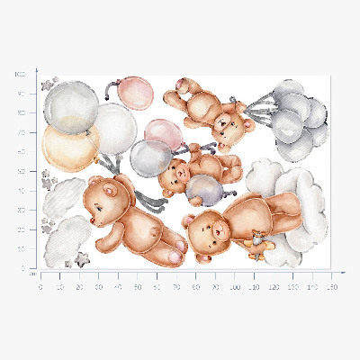 Wandaufkleber 100x150 Niedliche Teddybären mit Luftballons in Pastellwolken