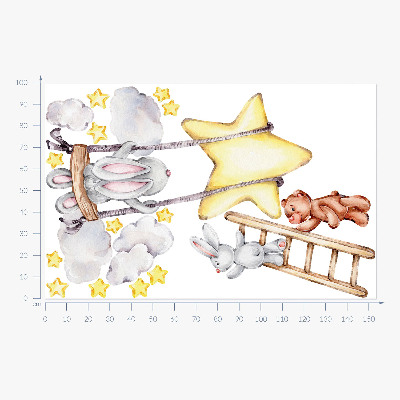 Wandaufkleber 100x154 Pastellfarbene Aquarelltiere und Wolken