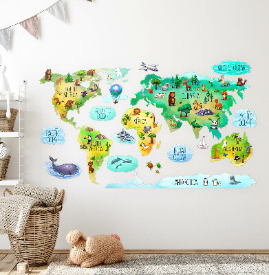 Wandaufkleber 100x156 Bunte Weltkarte mit Kontinenten und Natur