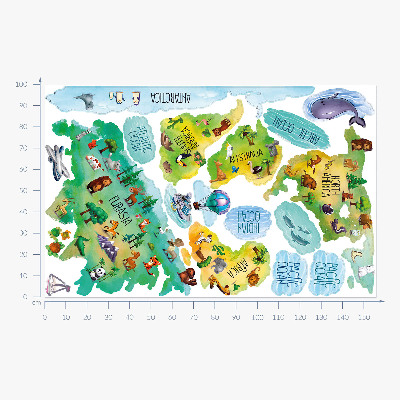 Wandaufkleber 100x156 Bunte Weltkarte mit Kontinenten und Natur