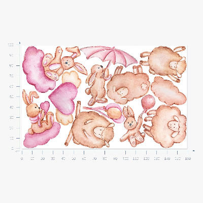 Wandaufkleber 100x160 Pastellwolken mit Schafen und Kaninchen