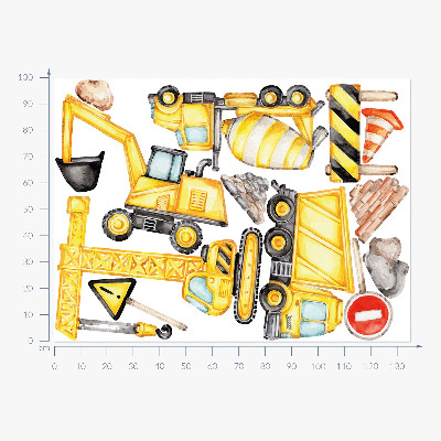 Wandaufkleber 100x135 Bau - Maschinen und Fahrzeuge in Aquarell