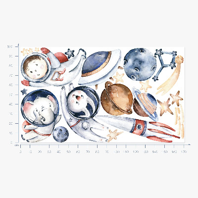 Wandaufkleber 100x172 Kleine Astronauten im pastellfarbenen Weltraum