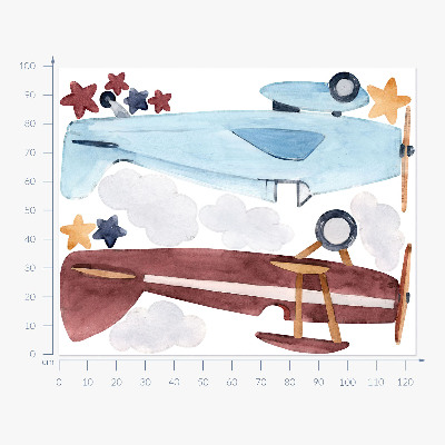 Wandaufkleber 100x124 Zwei Flugzeuge in pastellfarbenen Aquarellwolken