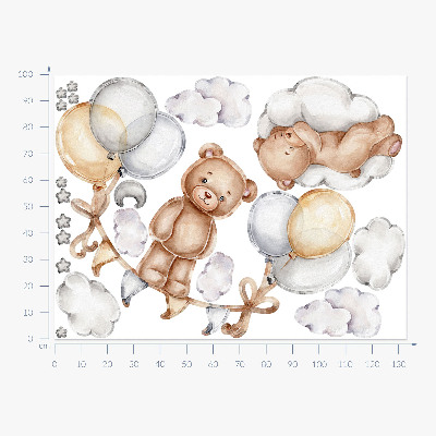 Wandaufkleber 100x133 Teddybären in Pastellballons und Wolken