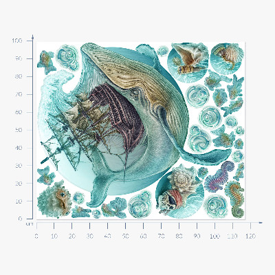 Wandtattoo 100x118 Unterwasserreich mit einem Cartoon-Schiff