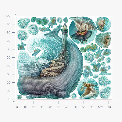 Wandtattoo 100x115 Ein Unterwassermärchen über einen Leuchtturm in Pastelltönen