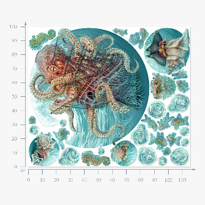 Wandtattoo 100x116 Eine märchenhafte Meereswelt aus Kraken und Schiffen