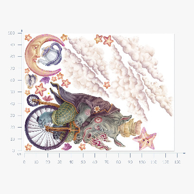 Wandtattoo 100x128 Die Pastellwelt der Tiere in Cartoon-Form