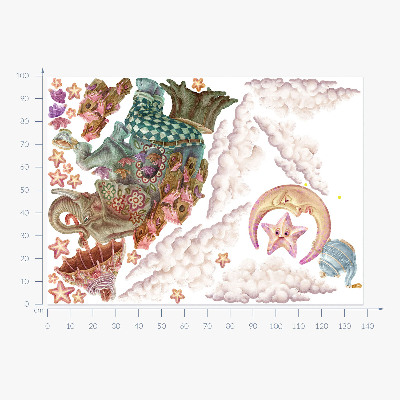 Wandtattoo 100x138 Ein magisches Land der Tiere in Pastellzeichnung