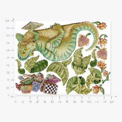 Wandtattoo 100x129 Dinosauriermuster mit Blättern und Blumen in Pastelltönen