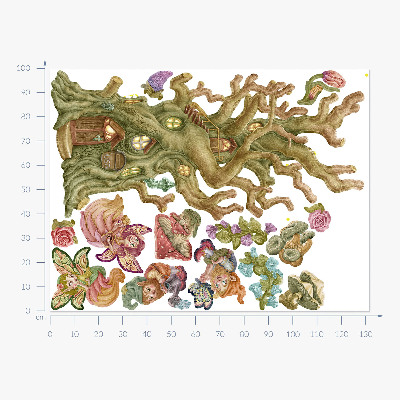Wandtattoo 100x132 Waldmärchen und Pastellhäuschen