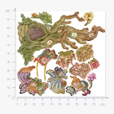Wandtattoo 100x104 Waldtiere und ein pastellfarbenes Baumhaus