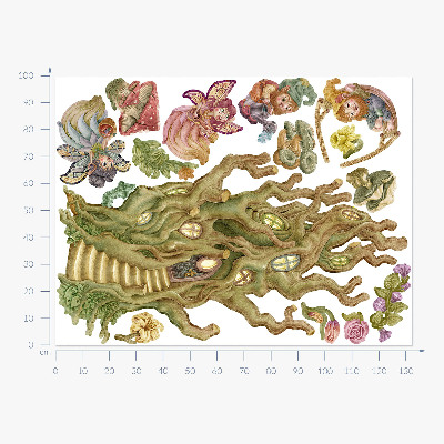 Wandtattoo 100x133 Waldtiere und pastellfarbene Baumhäuser