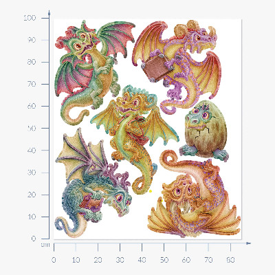 Wandtattoo 100x85 Bunte Drachen im märchenhaften Cartoon-Stil