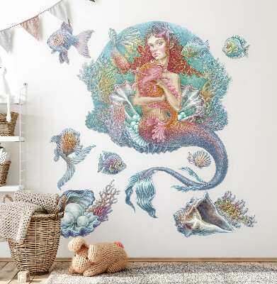 Wandtattoo 100x99 Meerjungfrau im pastellfarbenen Unterwasserstil