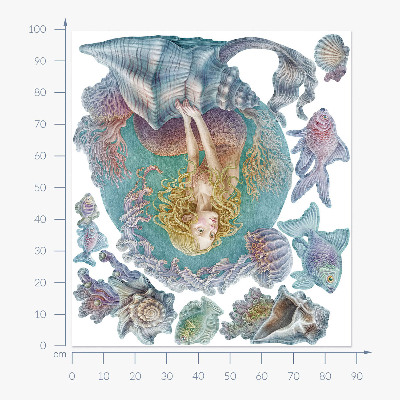 Wandtattoo 100x88 Meerjungfrau in einer pastellfarbenen Unterwasserwelt
