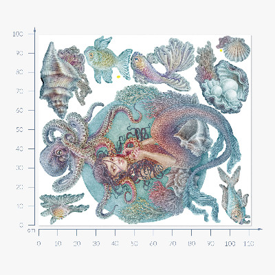 Wandtattoo 100x112 Meerjungfrau im pastellfarbenen Cartoon-Stil