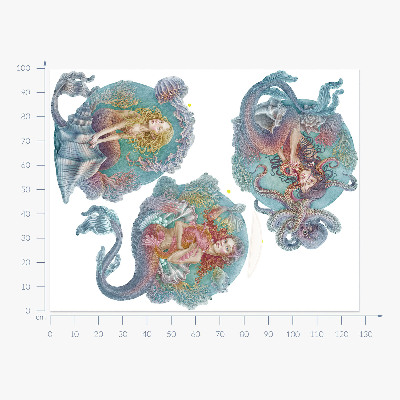 Wandtattoo 100x128 Unterwassermärchen mit kleinen Meerjungfrauen in Pastell