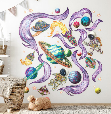 Wandtattoo 100x172 Astronautenraketen vor dem Hintergrund von Planeten in Pastelltönen