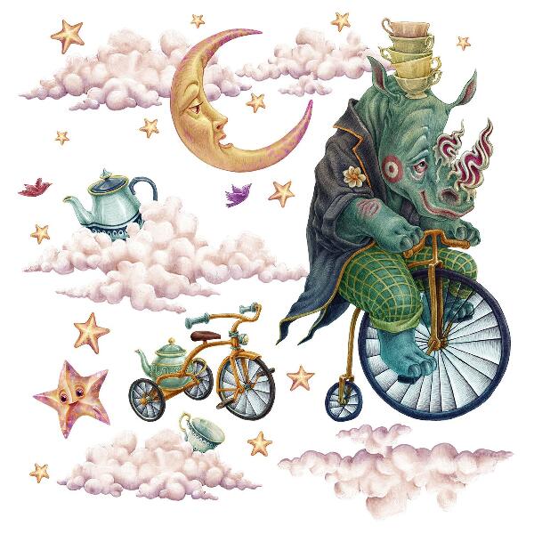 Wandtattoo 130x174 Das verzauberte Tierreich im Cartoon-Stil