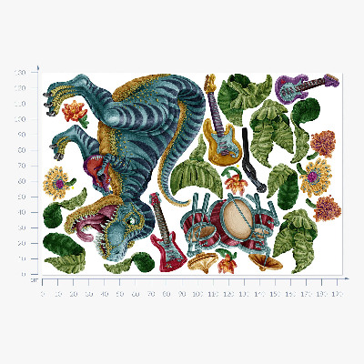 Wandtattoo 130x193 Musikalischer Cartoon-Dinosaurier mit Instrumenten