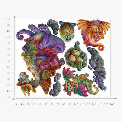 Wandtattoo 130x158 Bunte Drachenmärchenfamilie im illustrativen Stil