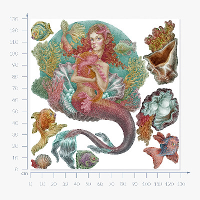 Wandtattoo 130x129 Meerjungfrau im Cartoon-Stil mit Unterwassermuscheln