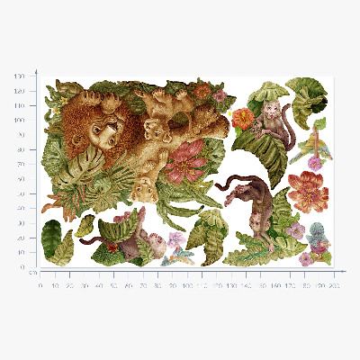 Wandtattoo 130x199 Safari exotische Tiere im Pastelldschungel