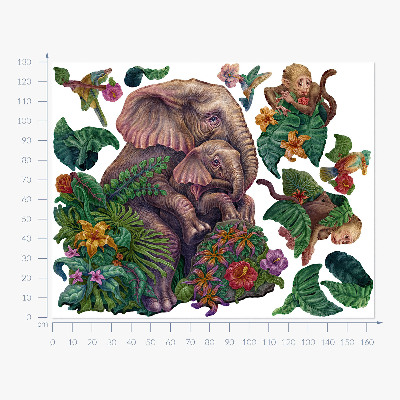 Wandtattoo 130x164 Wilde Tiere und die Tropen in einer Cartoon-Version