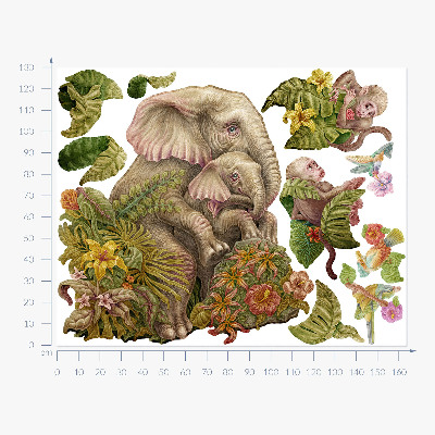 Wandtattoo 130x163 Safari mit exotischen Tieren und Vegetation