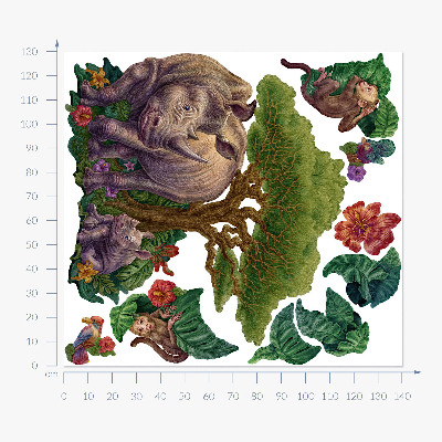 Wandtattoo 130x140 Wildtiere und Safari-Vegetation in Zeichnungen