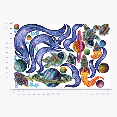 Wandtattoo 130x195 Astronauten-Weltraumraketen im Cartoon-Stil