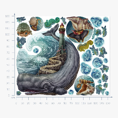 Wandtattoo 130x153 Ein Unterwassermärchen mit Laterne und Tieren