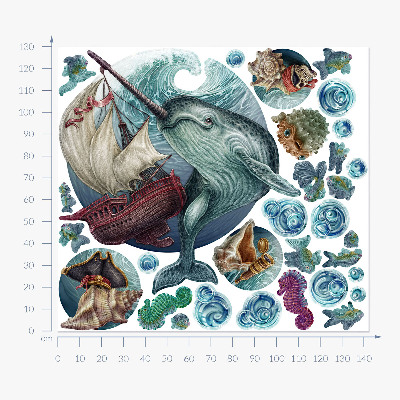 Wandtattoo 130x142 Ein Unterwasserland voller Comic-Kreaturen