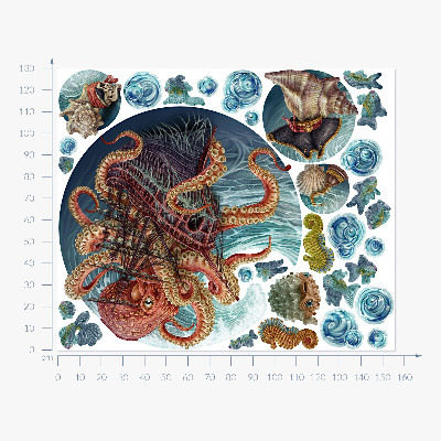 Wandtattoo 130x156 Eine märchenhafte Unterwasserwelt mit einem Oktopus und einem Schiff