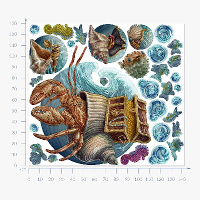 Wandtattoo 130x142 Ein Unterwassermärchen mit Krabben im Cartoon-Stil