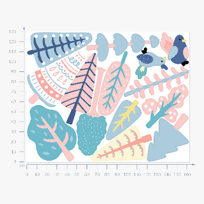 Wandtattoo 130x162 Boho-Wald mit Pastellbäumen und Vögeln