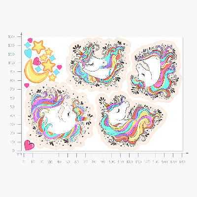 Wandtattoo 130x181 Bunte, bezaubernde Einhörner mit Sternen und Mond