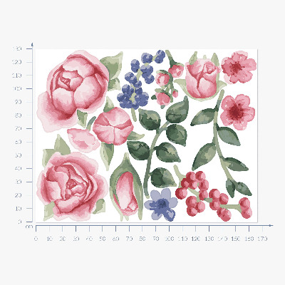 Wandtattoo 130x166 Blumenaquarelle mit Pfingstrosen in Pastelltönen