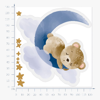 Wandtattoo 130x123 Teddybär auf dem Mond in Wolken und Sternen-Aquarell