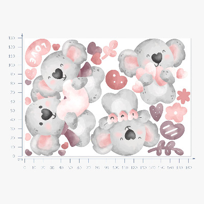 Wandsticker 130x183 Pastellfarbene süße Koalas im Aquarellstil