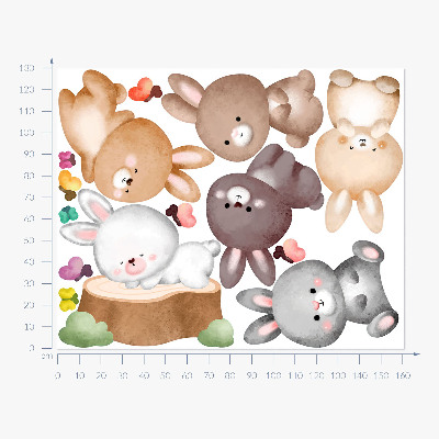 Wandsticker 130x161 Pastellfarbene Hasen und Schmetterlinge im Waldstil